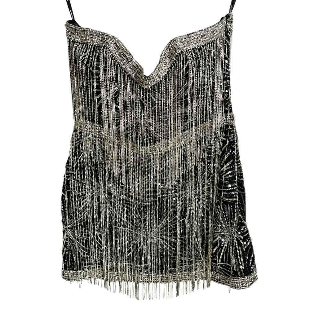 Retrofete Dixie Sequin Fringe Dress Black Silver Size M NWT - Picture 6 of 9